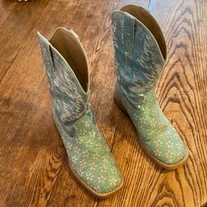 Roper boots kids size 1 teal with flowers